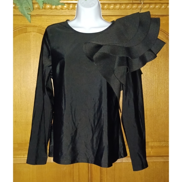 ESY Studio EY |  Black Tiered Flutter Shoulder Detail Long-Sleeve Top - Picture 16 of 16